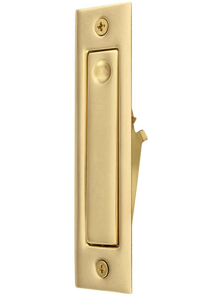 Large Pocket Door Jamb Bolt in Polished Brass.
